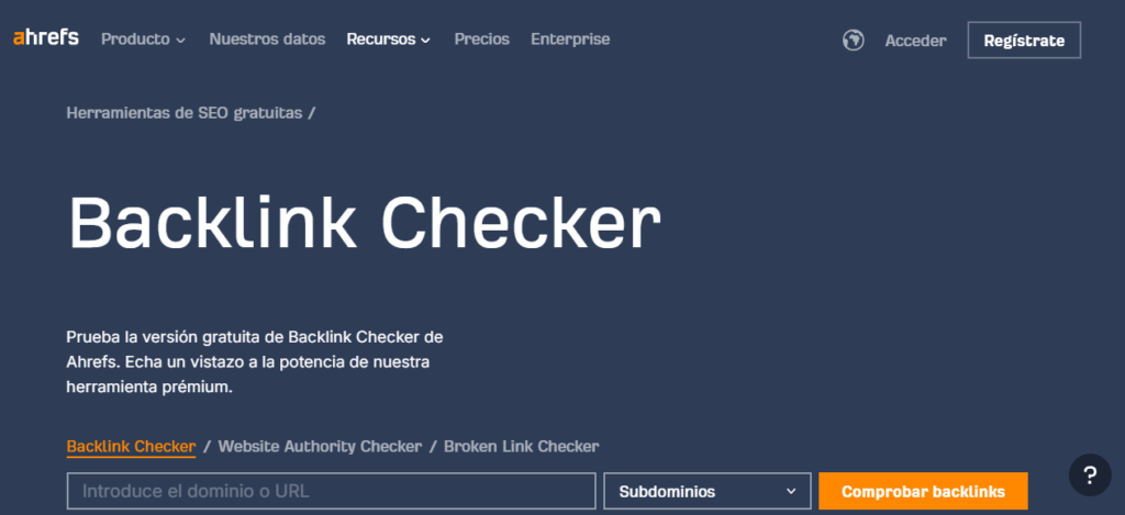 Comprobador de back links de Ahrefs
